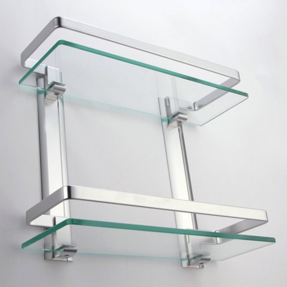 Bathroom Glass Shelf with 2 Tiers Extra Thick Tempered Glass Wall Mount, Sliver WMBS004B